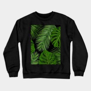 Tropical Leaves on Black Background Crewneck Sweatshirt